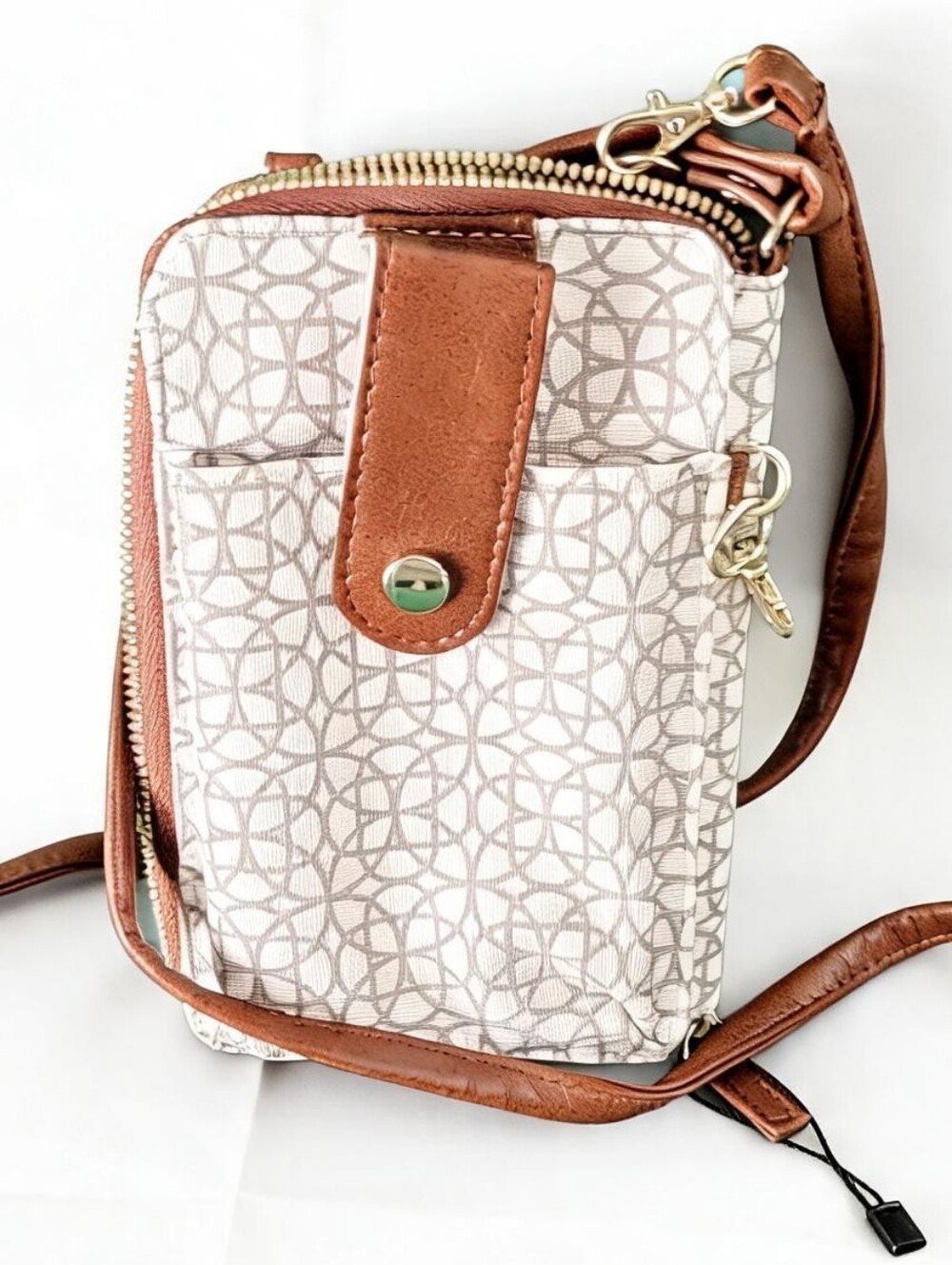 Compact Crossbody Phone Bag - Tan & Cream